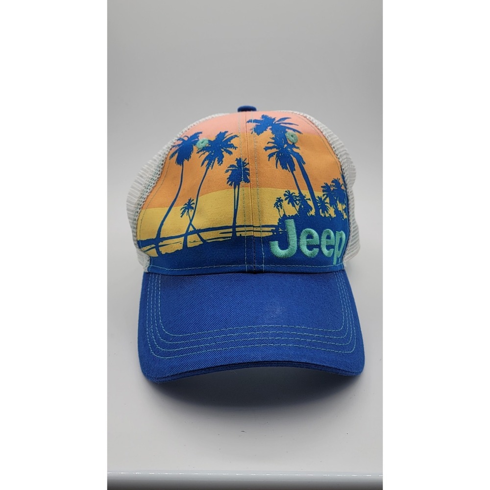 Jedco Jeep Tropical Scene Mens Hat Cap Snapback Mesh‎ Trucker's Palm Trees Miami